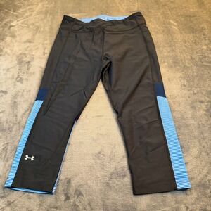 Under Armour HeatGear Compression Capri Leggings Black Blue Womens Medium 28x18